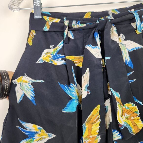 Zara Size XS Bird Print High Waisted Belted Shorts with Pockets - Picture 3 of 6